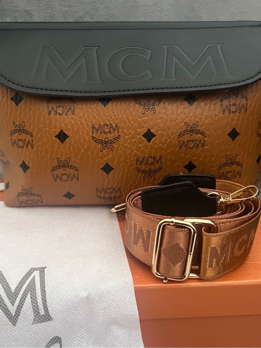 Cognac & Black Crossbody with Gold Hardware